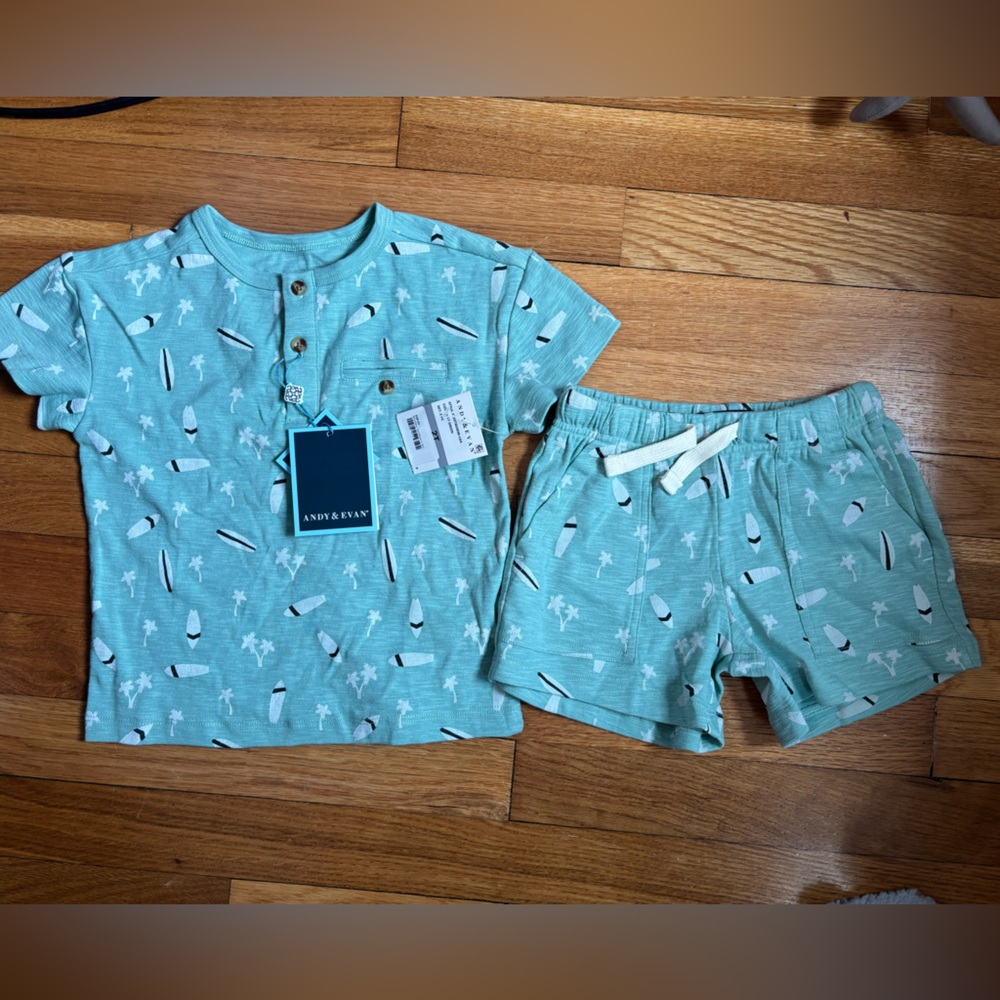 Andy & Evan Aqua Surfboard Print Short Set